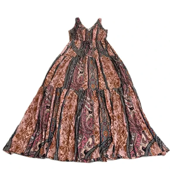 Venus Lascana Dress Womens Small Pink Paisley Boho Tiered Maxi Sleeveless - Picture 9 of 12
